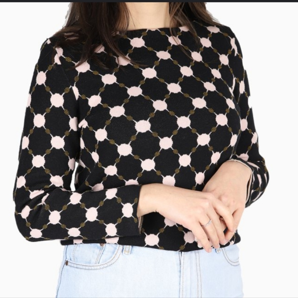 Ann Taylor Black and Pink Crew Neck Sweater